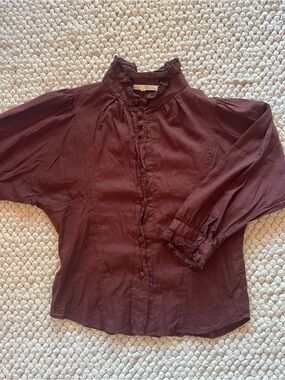 Kara Thoms Vintage-Inspired Burgundy Button Front Blouse